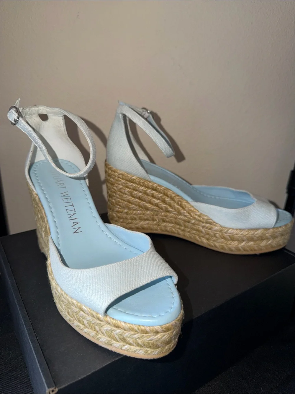Stuart Weitzman “Nudistia” Canvas Espadrille Wedge Sandals $350 Retail! 😍